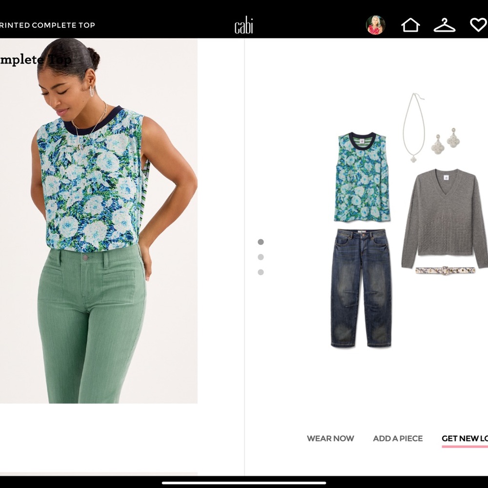CAbi Floral Sleeveless Top in Blue and Green - Picture 3 of 3